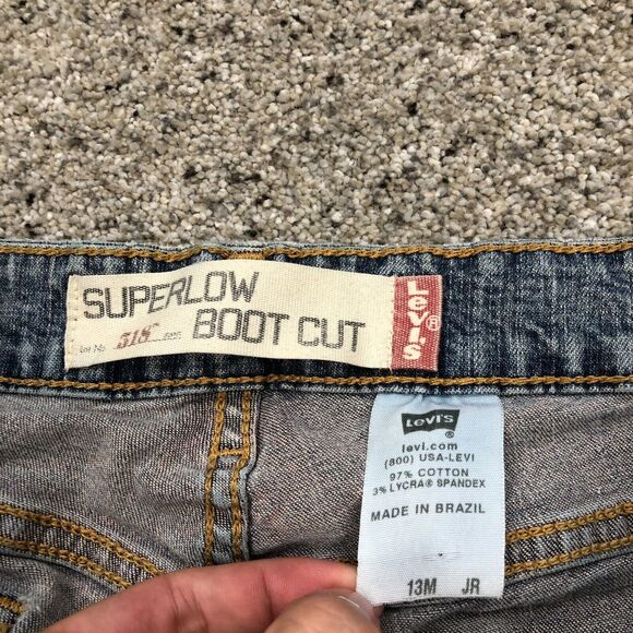 Levis Pants Womens 13 Juniors Blue 518 Super Low Bootcut Distress Jeans 34x31 - Picture 6 of 12